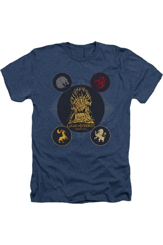 Men's Shirts with Cowl NecksGame Of Thrones 4 Houses 4 The Throne Adult Heather Tee / T-Shirt Men's Shirts with Cowl NecksGame Of Thrones 4 Houses 4 The Throne Adult Heather Tee / T-Shirt