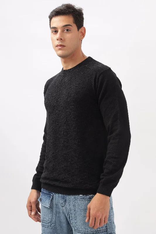 Durable Men's Work ShirtsGeometric Knitted Black Full-Sleeve T-Shirt
