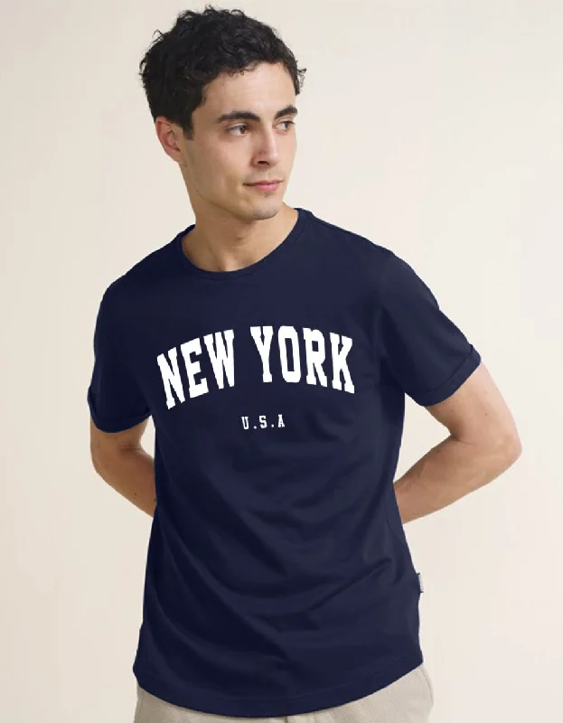 Men's Shirts with Hook-and-Loop ClosuresNew York Navy Regular Fit Printed T-shirt