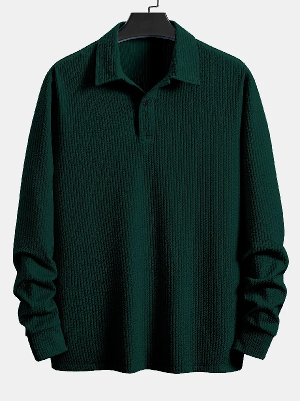 Stylish Men's HenleysLong Sleeve Ribbed Polo