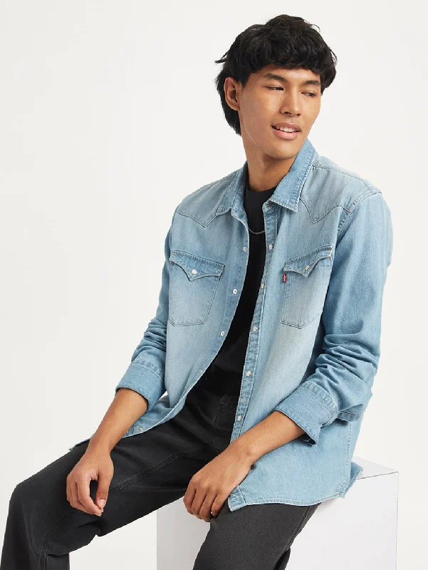 Men's Long-Sleeve Shirts for Year-Round WearMen's Solid Regular Fit Denim Shirt