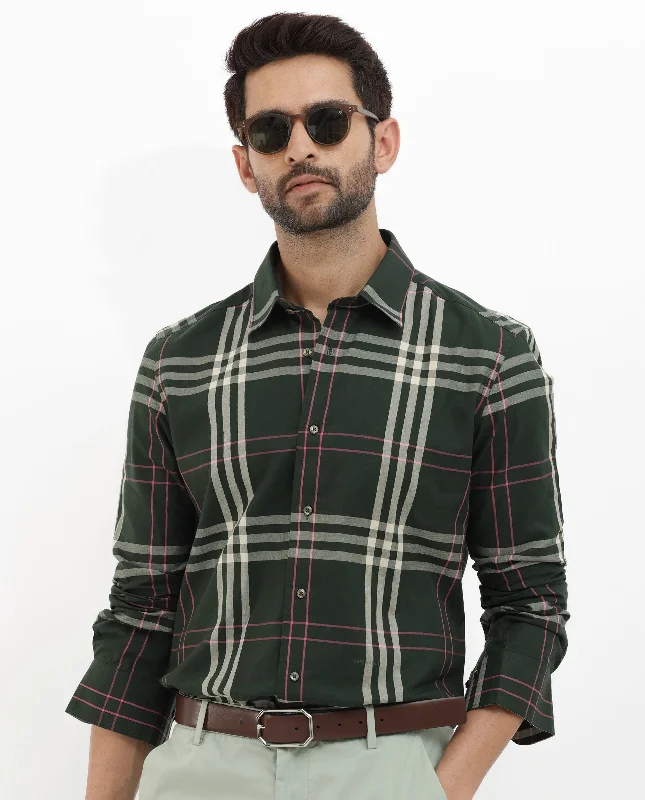 Durable Men's Work ShirtsRare Rabbit Mens Forman Dark Green Full Sleeve Cotton Checks Print Shirt