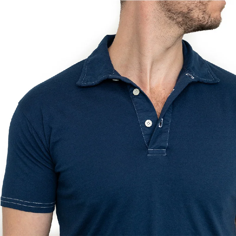 Men's Shirts with Belt AttachmentsOrganic Cotton Jersey Polo Shirt in Officer Blue
