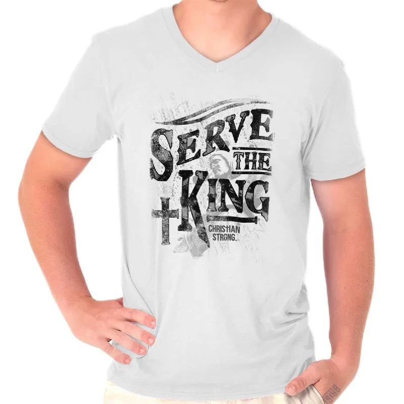 Men's Shirts with Roll-Up SleevesServe The King Jesus Christ V-Neck T-Shirt