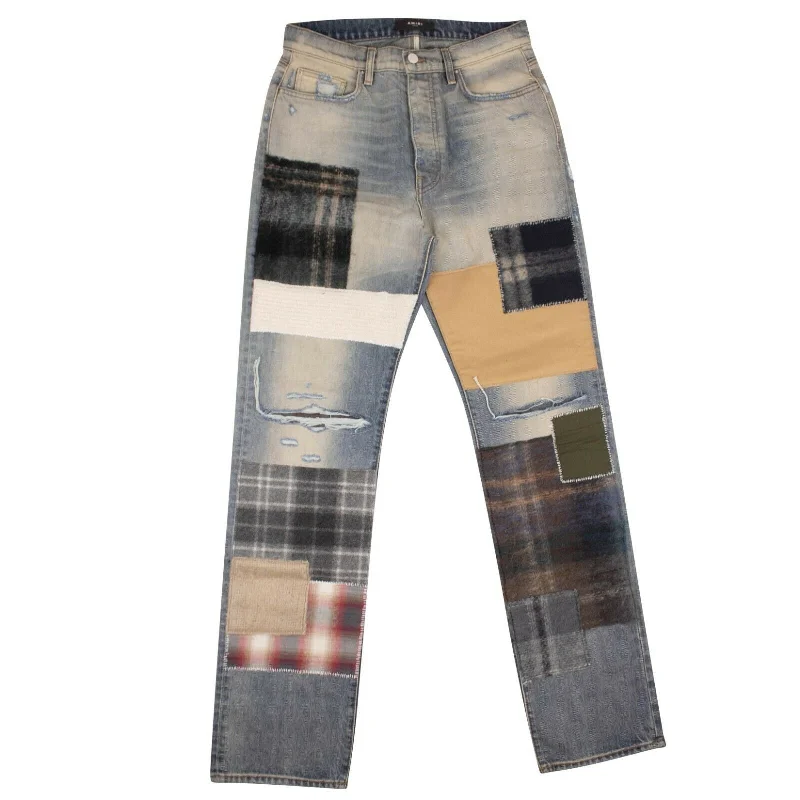 High-Waisted Bootcut Men's JeansAmiri Mohair Patch Loose Jeans - Vintage Blue