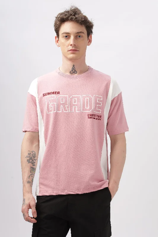 Men's Shirts with Double-Breasted DesignsSummer Grade Drop Shoulder Pink T-shirt