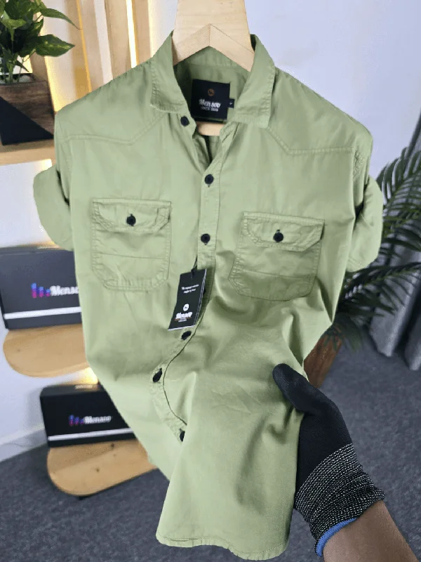 Men's Floral Print Shirts for Spring and SummerDouble Pocket Denim Shirt Pista
