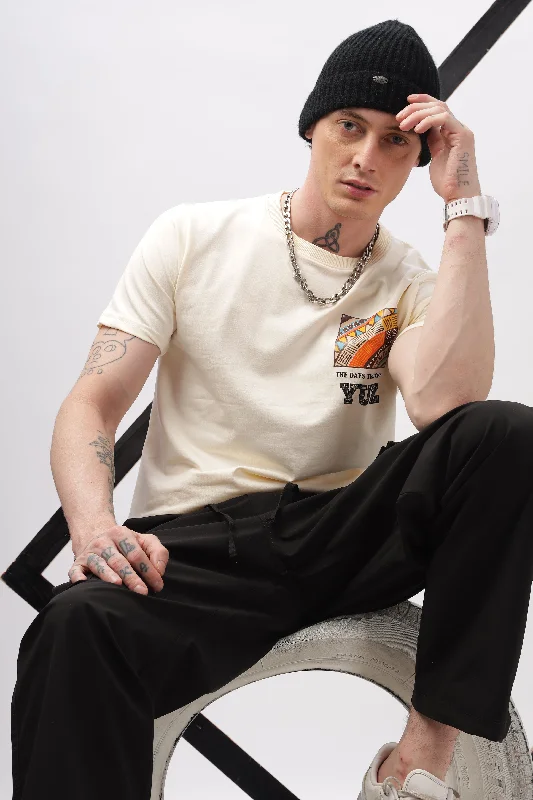 Men's Shirts for CampingGraphic Printed Half Sleeve Cream T-shirt