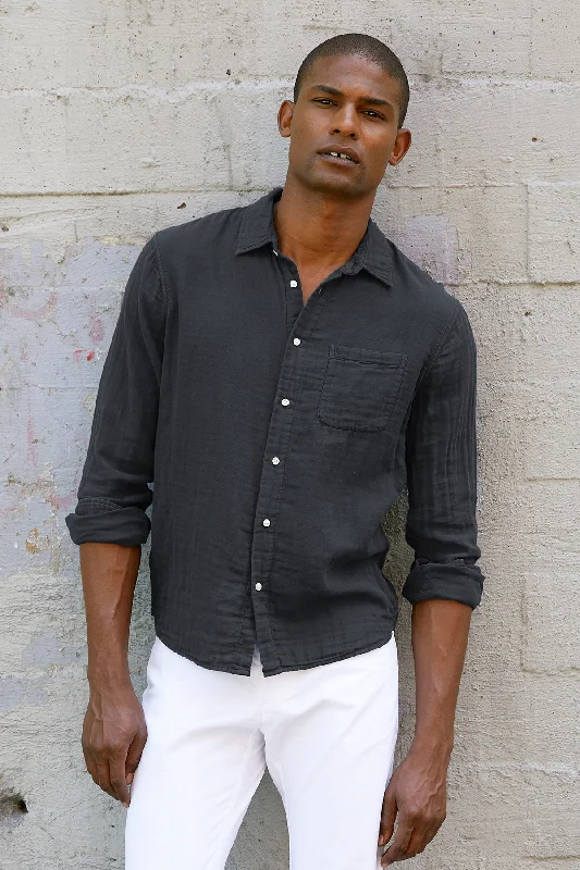 Men's Three-Quarter Sleeved TopsELTON COTTON WOVEN BUTTON-UP SHIRT