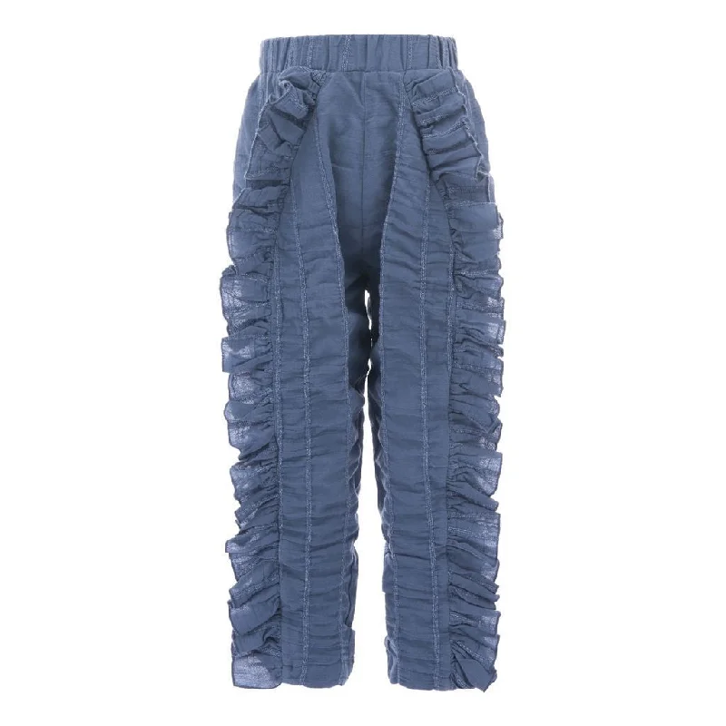Men's Pants with Button-CuffsBlue Ruffled Pants