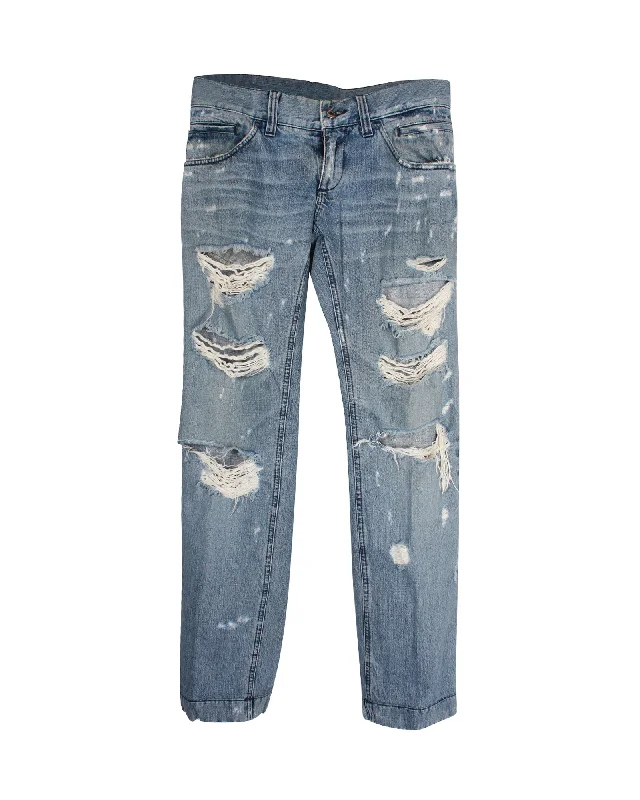 Affordable Men's JeansDolce & Gabbana Distressed Straight Jeans in Blue Cotton