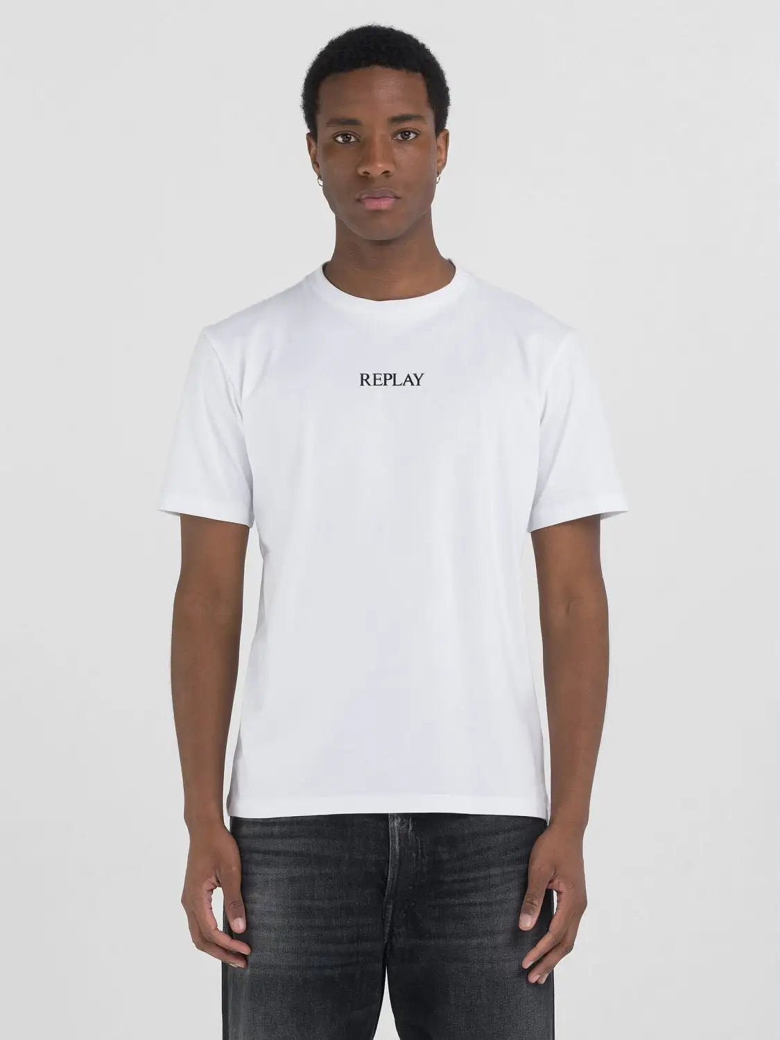 Men's Shirts with Mock NecksID24990-Replay White Logo T-Shirt