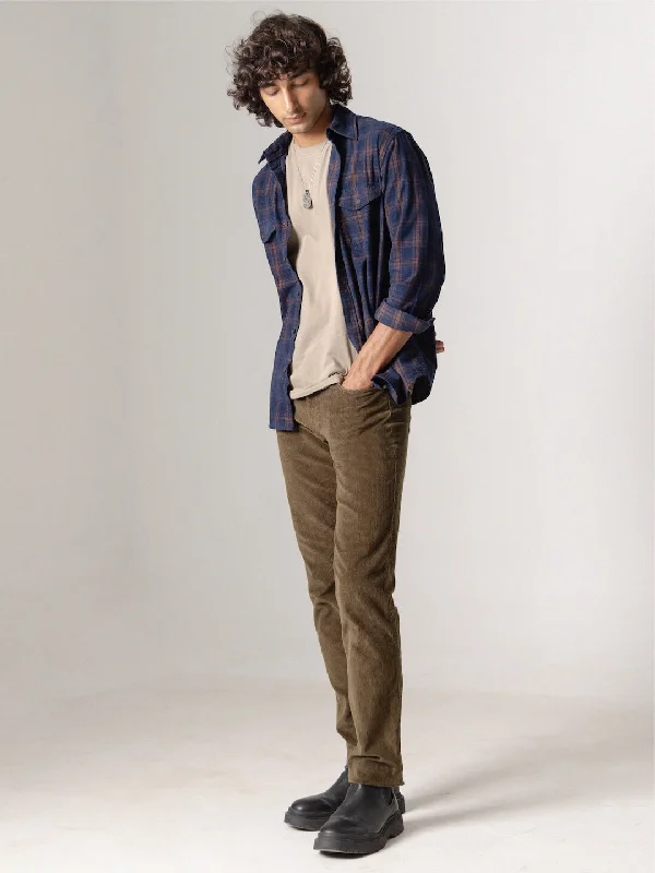 Men's Casual Pants for Everyday WearMen's Corduroy Olive 100% Cotton Lycra Slim Fit Pant