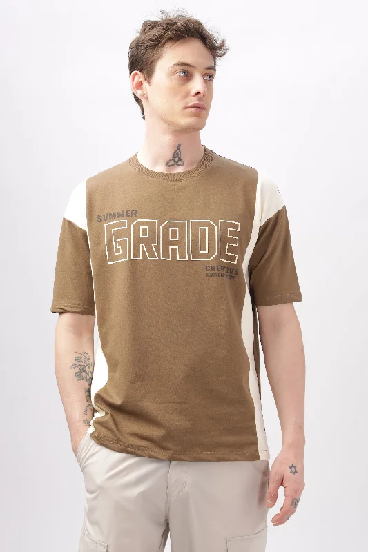 Men's Shirts with Raw-Edge HemlinesSummer Grade Drop Shoulder Brown T-shirt
