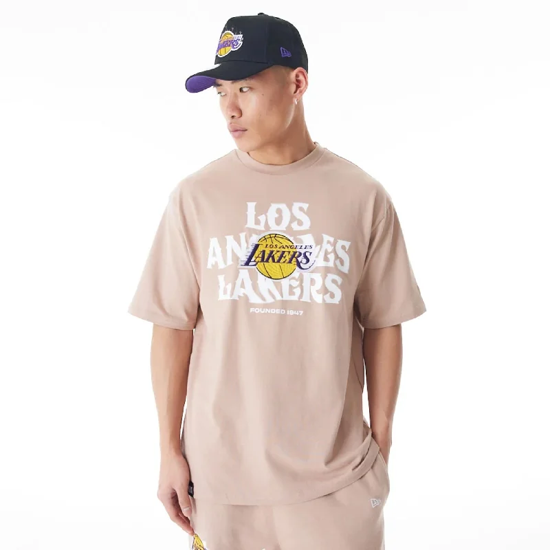 Casual Men's T-ShirtsLA Lakers NBA Graphic Beige Oversized T-Shirt