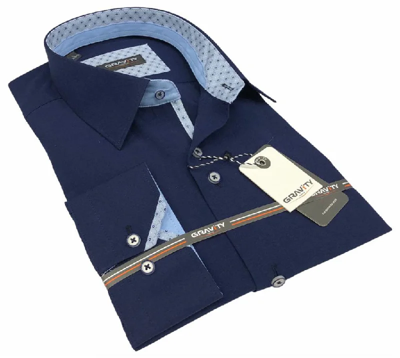 Men's Shirts with Lace-Up HemlinesTHOMAS BLUE LONG SLEEVE SPORT SHIRT