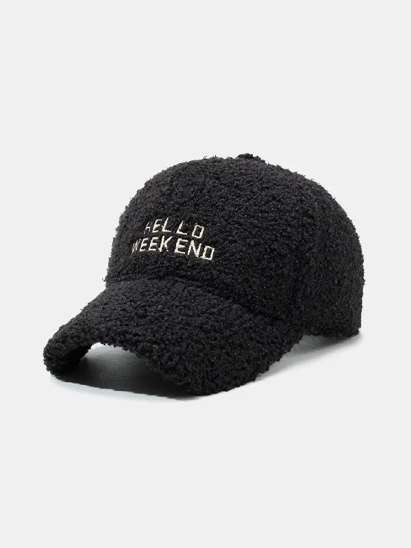 Quilted Beanies for Cold WeatherHello Weekend Embroidery Teddy Plush Baseball Cap