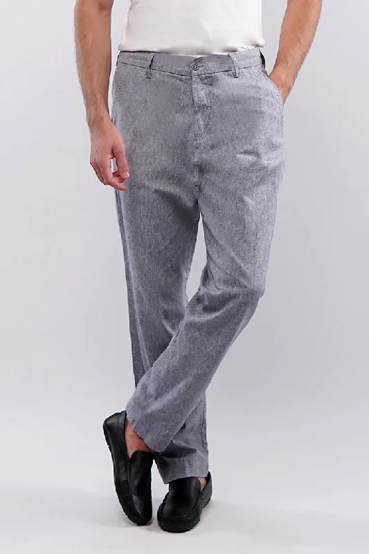 Men's Pants with Deep PocketsTextured Linen Pants - Grey