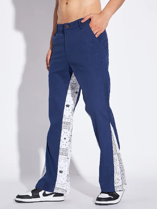 Men's Drawstring Pants for AdjustabilityNavy Flared Paisley Trousers