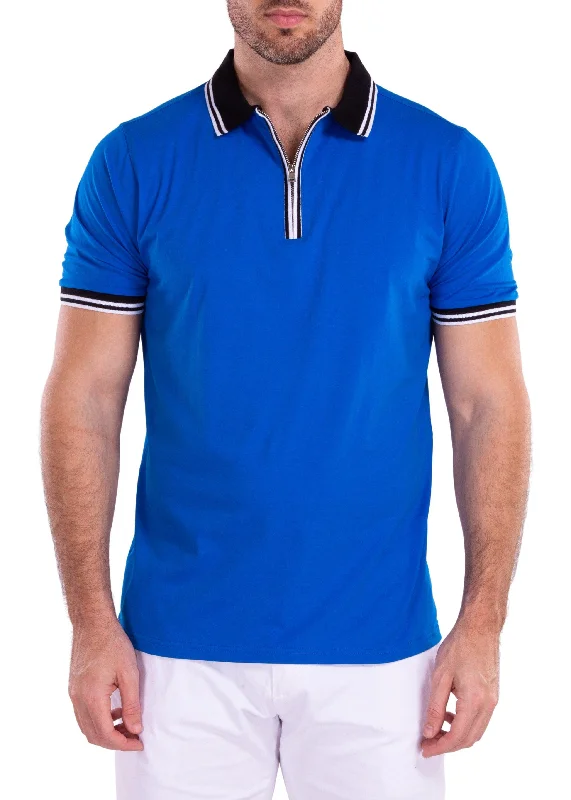 Men's Shirts for Beach OutingsMen's Essentials Solid Blue Zipper Polo Shirt