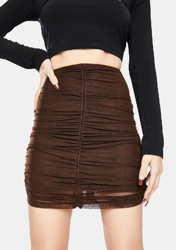 Chocolate Mesh Solena Ruched Mini Skirt