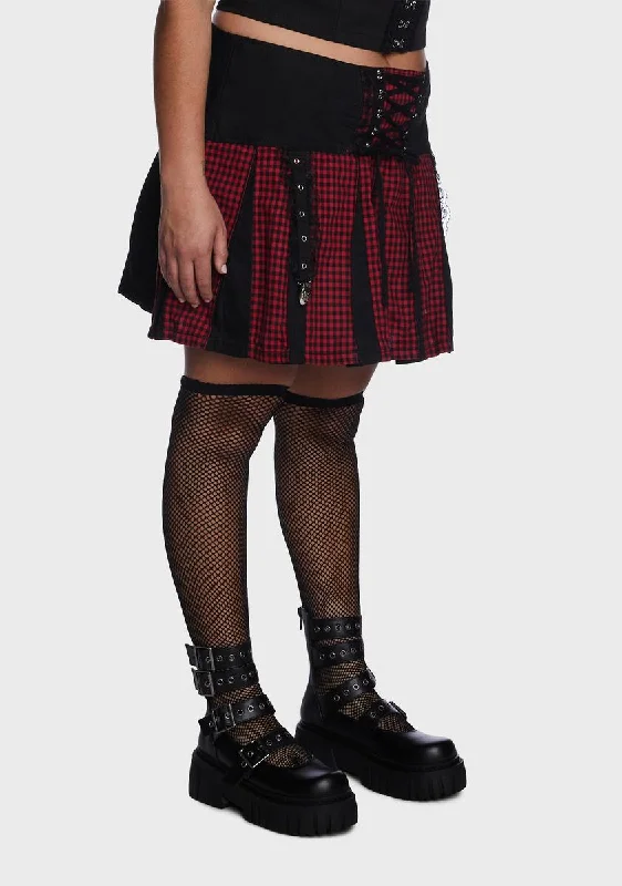 Plus Black And Red Bo Peep Pleated Garter Skirt