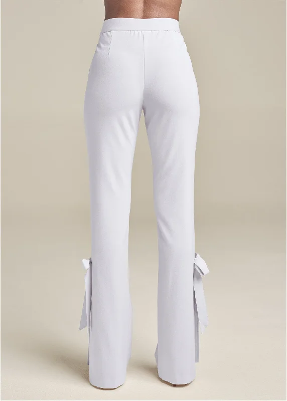 Tie bow hem pants - White