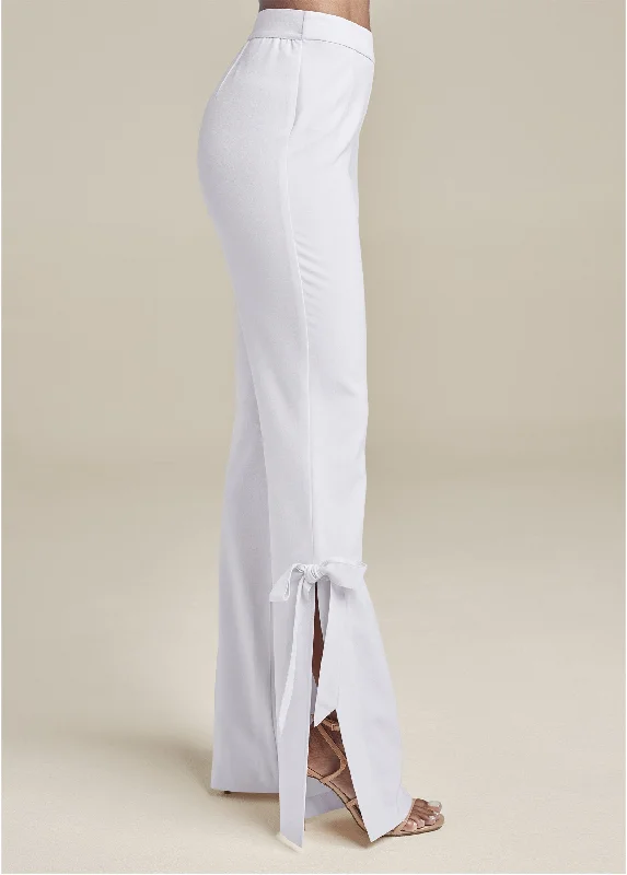 Tie bow hem pants - White