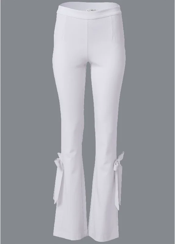 Tie bow hem pants - White