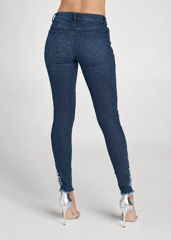 Floral emroidered skinny jeans - Denim Blue