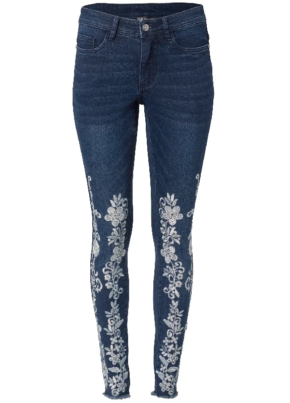 Floral emroidered skinny jeans - Denim Blue