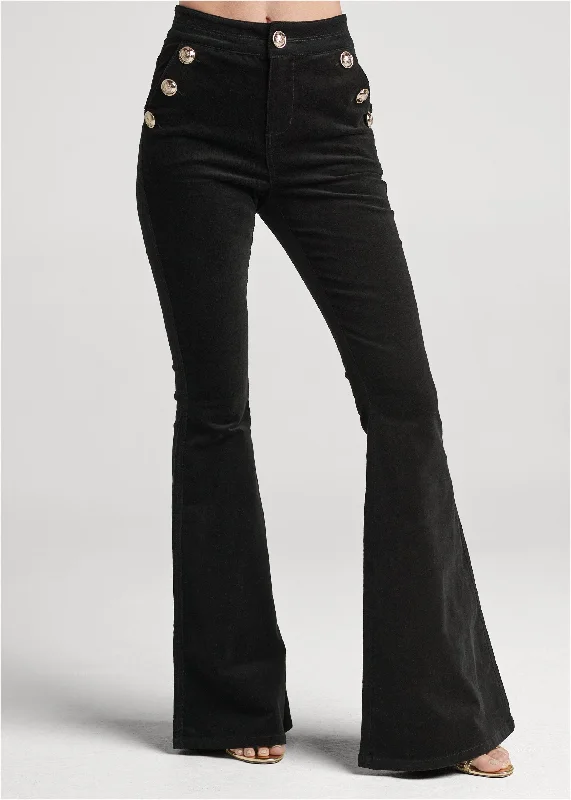 Button front corduroy pants - Black