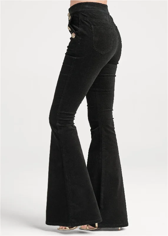 Button front corduroy pants - Black