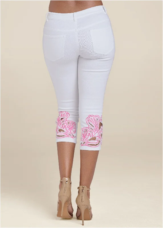 Lattice detailed capri's - White Multi