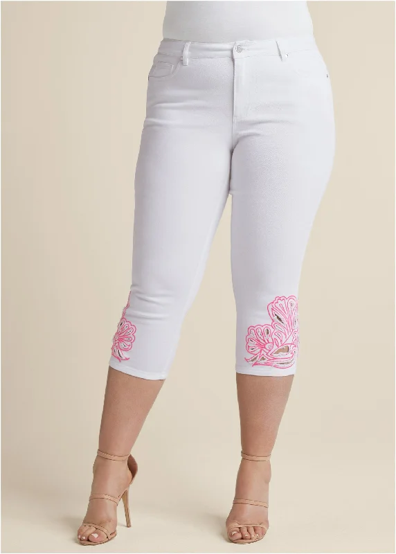 Lattice detailed capri's - White Multi