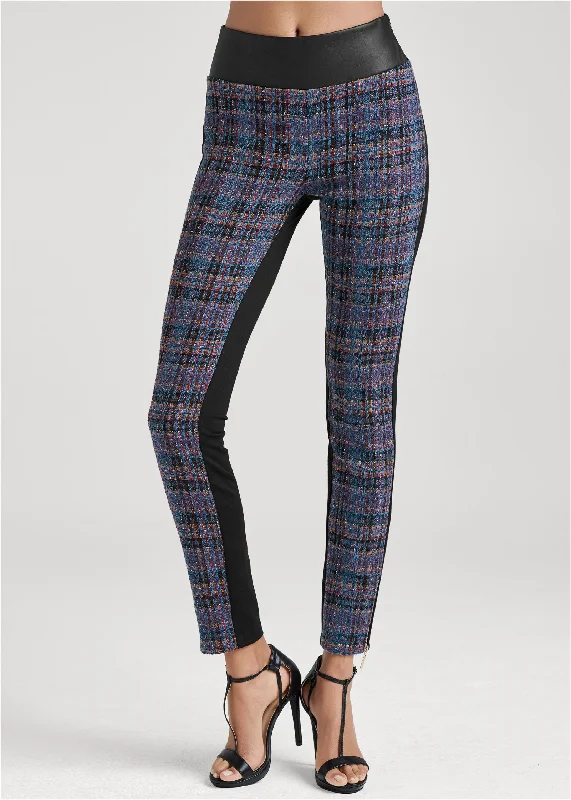 Mixed Media Tweed/Ponte Pants - Navy Multi