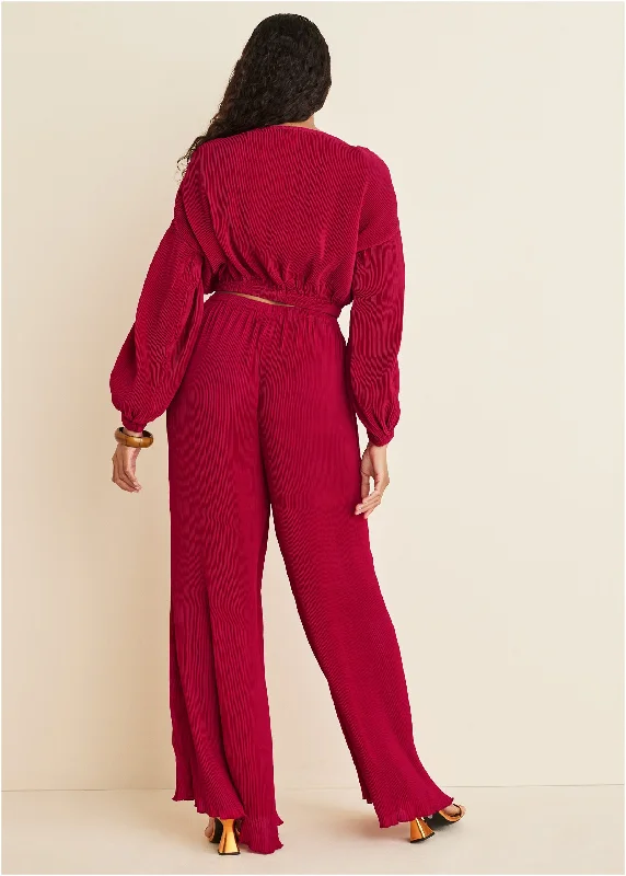 Plisse wide leg pants - Red