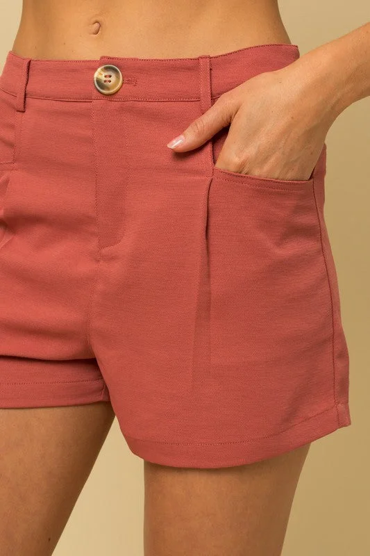 Hot Girl Tuscany Front Pleated Shorts In Terracotta