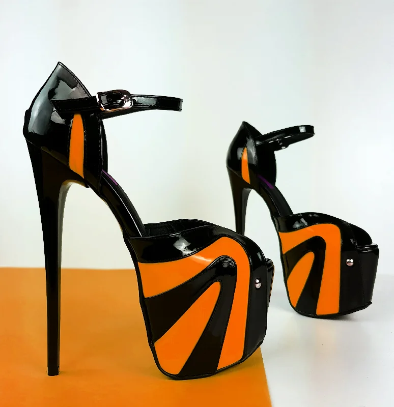 Orange Black Gloss Mult Colored Open Toe Heels