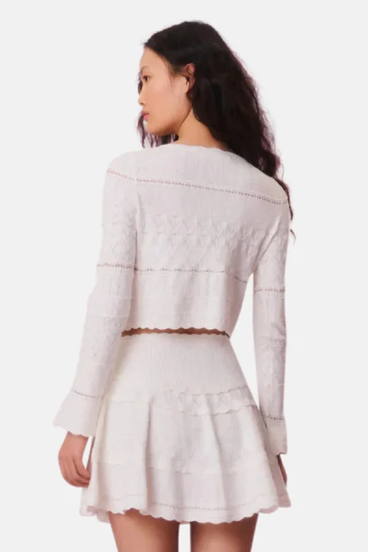 Media Pointelle Scallop Cardigan White