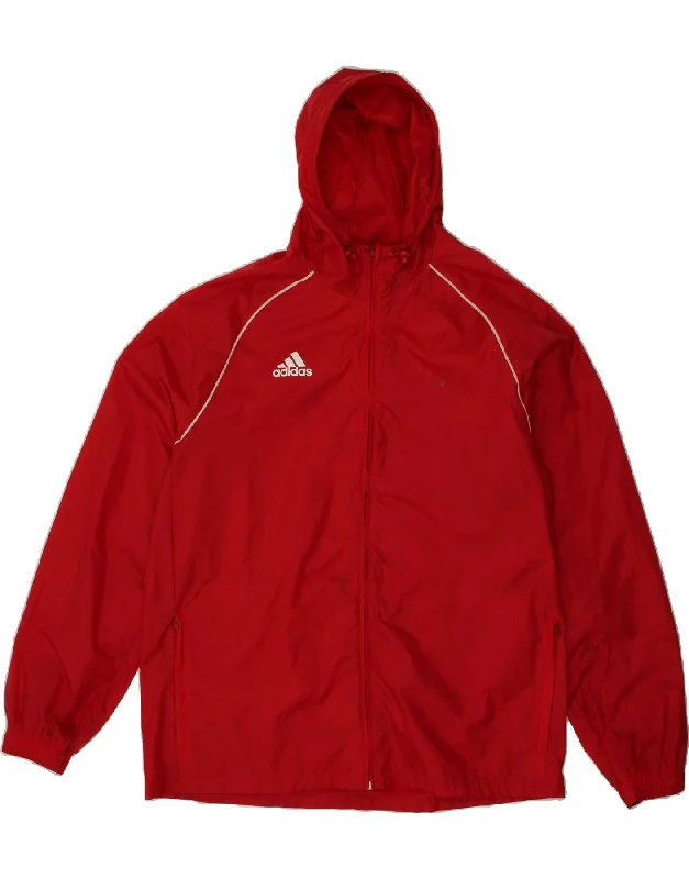 Men's Coats with Snap ButtonsADIDAS Mens Hooded Rain Jacket UK 40 Large Red Nylon