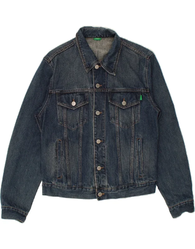 Men's Coats for WorkBENETTON Mens Denim Jacket UK 38 Medium Navy Blue Cotton
