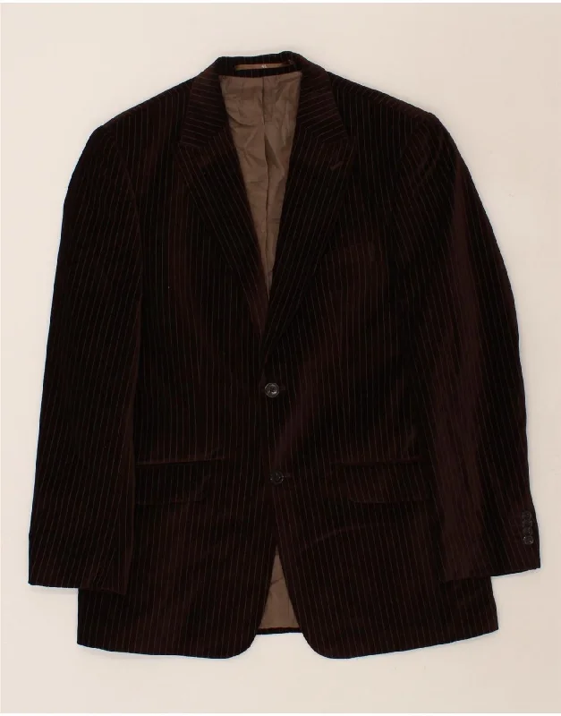 Men's Coats for SpringBIAGGINI Mens 2 Button Blazer Jacket IT 48 Medium Brown Striped Cotton