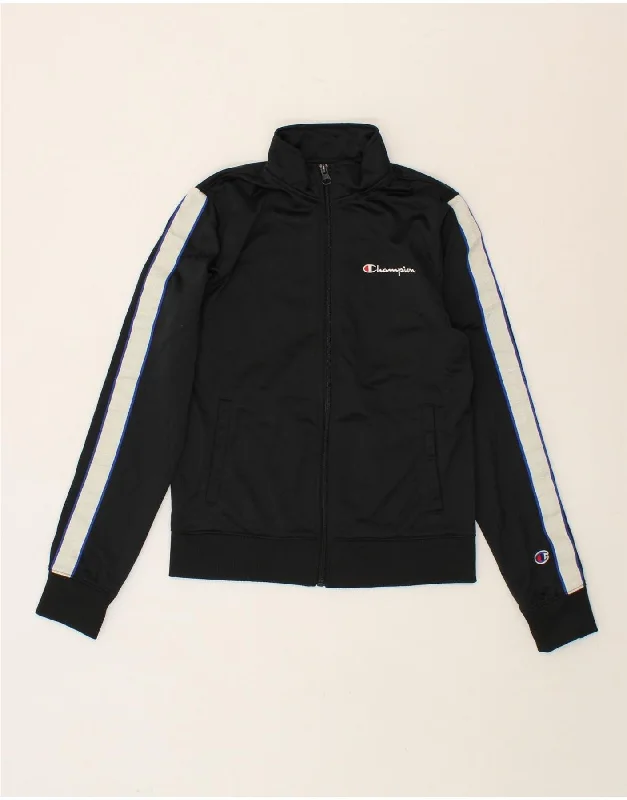 Designer Men's OvercoatsCHAMPION Boys Tracksuit Top Jacket 11-12 Years Large Black Colourblock
