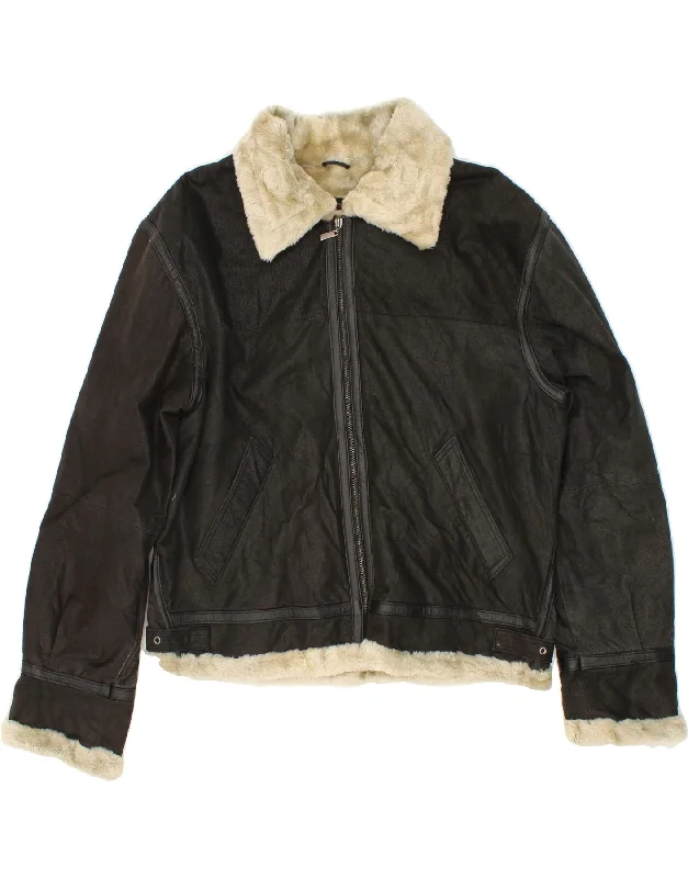 Cool Men's Pea CoatsCONBIPEL Mens Shearling Jacket UK 40 Large Black Leather