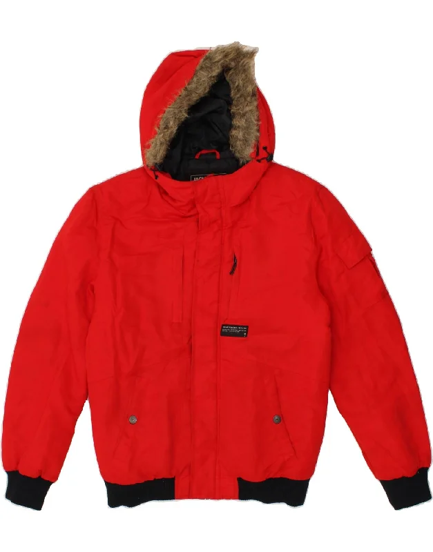 Versatile Men's Pea CoatsJACK & JONES Mens Hooded Bomber Padded Jacket UK 40 Large Red Polyester Versatile Men's Pea CoatsJACK & JONES Mens Hooded Bomber Padded Jacket UK 40 Large Red Polyester