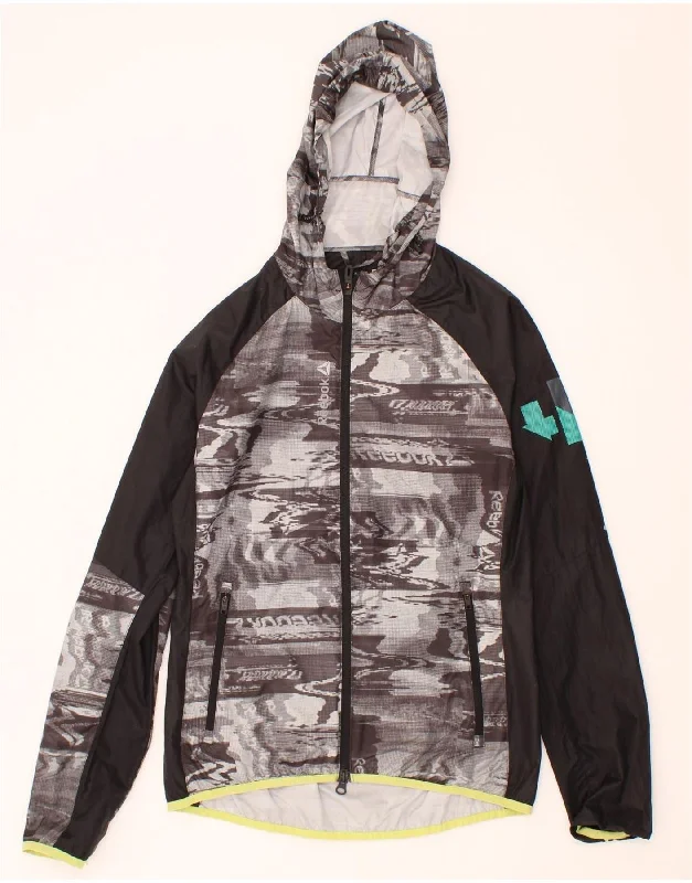 Men's Coats with Modern CutsREEBOK Mens Graphic Hooded Rain Jacket UK 34 XS Grey Colourblock Polyester Men's Coats with Modern CutsREEBOK Mens Graphic Hooded Rain Jacket UK 34 XS Grey Colourblock Polyester