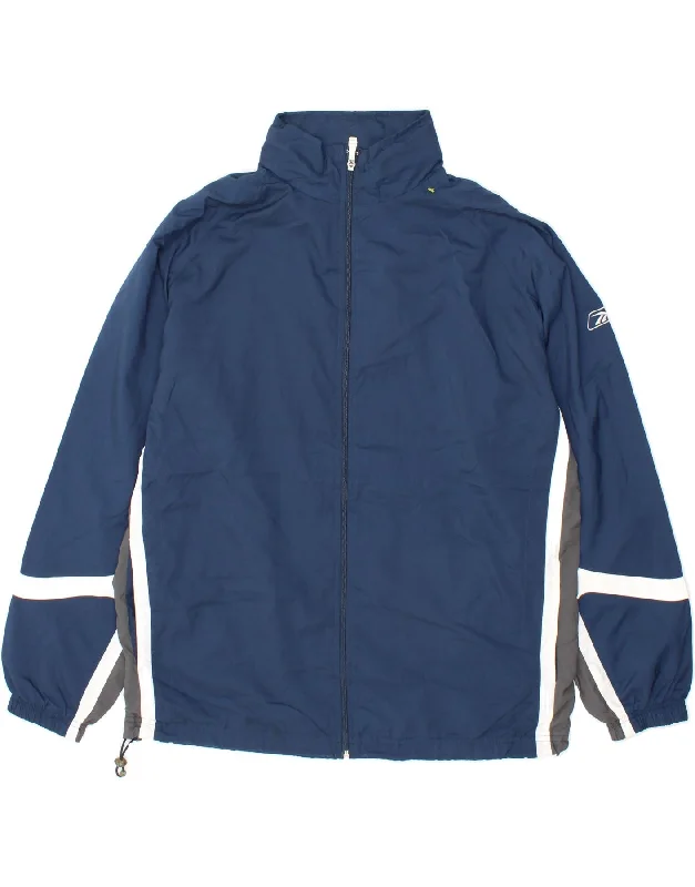 Men's Coats with Convertible CollarsREEBOK Mens Hooded Rain Jacket Medium Blue Colourblock Polyester Men's Coats with Convertible CollarsREEBOK Mens Hooded Rain Jacket Medium Blue Colourblock Polyester