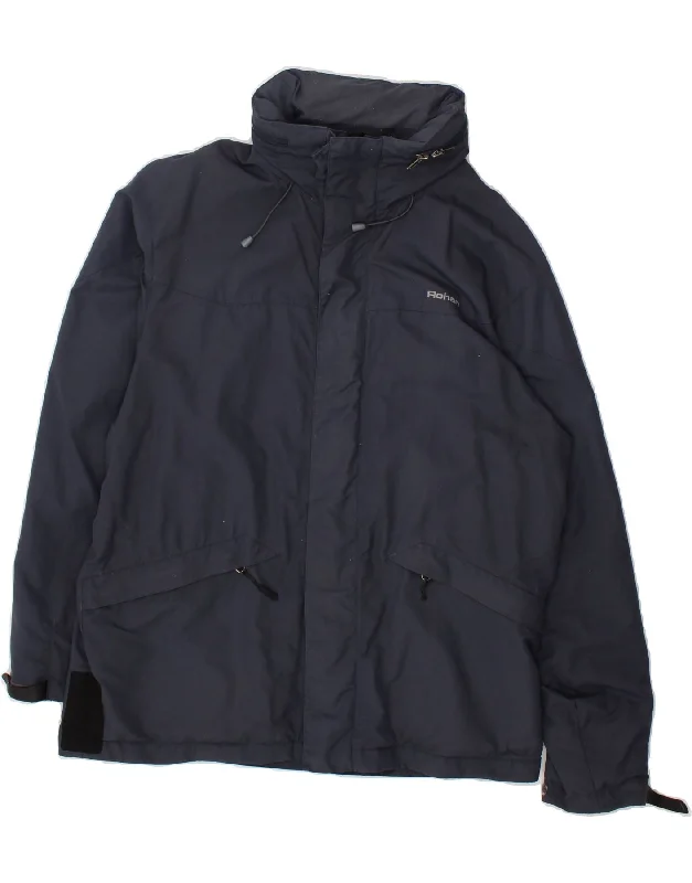 Men's Coats with Down InsulationROHAN Mens Hooded Rain Jacket UK 38 Medium Navy Blue Polyamide Men's Coats with Down InsulationROHAN Mens Hooded Rain Jacket UK 38 Medium Navy Blue Polyamide