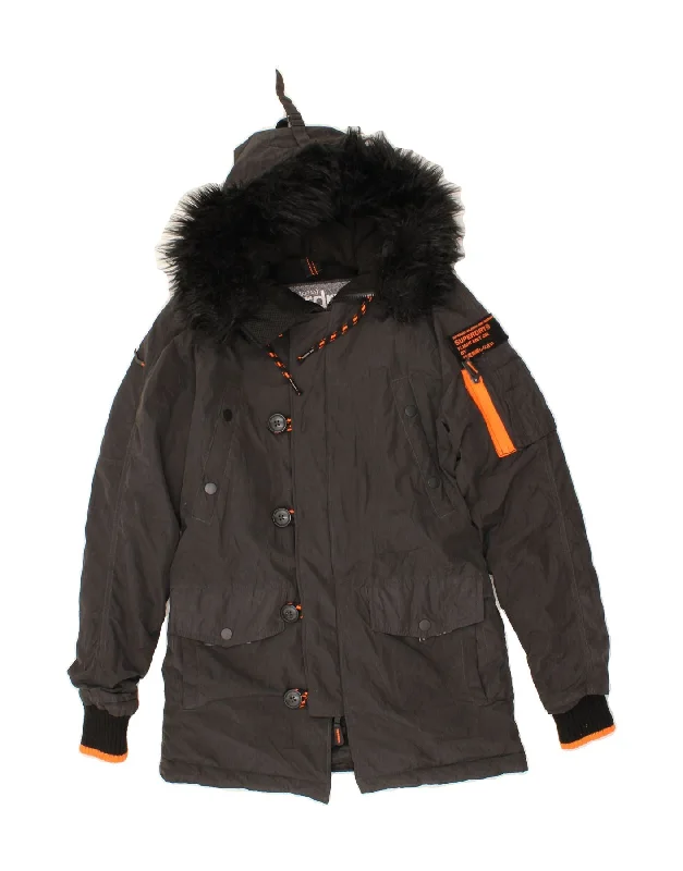 Men's Coats with Chest PocketsSUPERDRY Mens Hooded Parka Jacket UK 36 Small Black Polyester Men's Coats with Chest PocketsSUPERDRY Mens Hooded Parka Jacket UK 36 Small Black Polyester